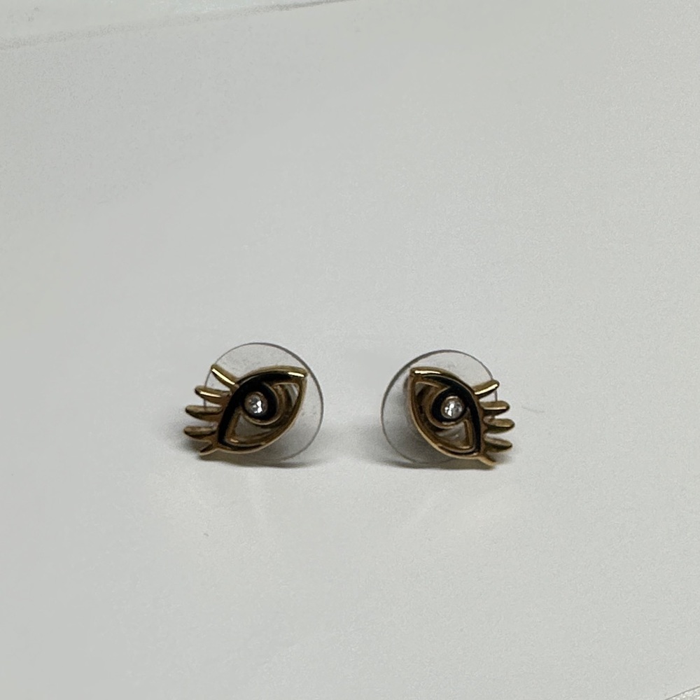 Kate Spade New York Eyelash Evil Eye Stud Earrings Gold Plated Crystal Stone
